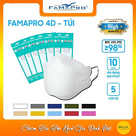 [TÚI - FAMAPRO 4D] - Khẩu trang y tế kháng khuẩn cao cấp Famapro 4D tiêu chuẩn KF94 (5 cái/ túi)