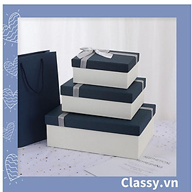 Hộp quà tặng Classy tông xanh xám sang trọng, chất liệu giấy cứng cáp Q1558