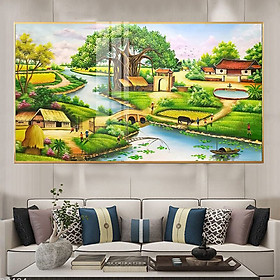 Tranh Phong Cảnh Đồng Quê Làng Xóm Việt Nam - Tranh Canvas Treo Tường Sang Trọng, Cao Cấp