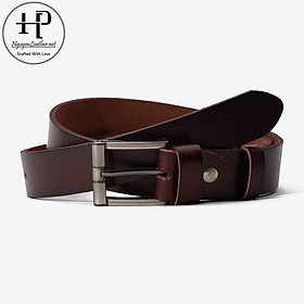 Thắt Lưng Nam Màu Nâu Da Bò Một Lớp Cao Không Bị Hở Keo Bung Tách Nguyen Leather - Đục Lỗ Cài