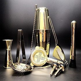 Sét 11 Dụng Cụ Pha Chế Cao Cấp Inox #304 - Màu Gold