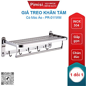 Giá Treo Khăn Tắm Inox 304 Pimisi Có Móc Áo Quần, Với Vắt Khăn Giàn Gấp Gọn Đa Năng Và Thanh Đơn Treo Khăn Mặt Kèm Đinh Ốc Vít Nở Gắn Tường Bằng Khoan Trong Nhà Vệ Sinh | Hàng Chính Hãng