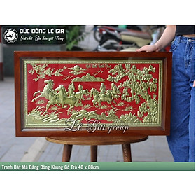 Mua Tranh Bát Mã bằng đồng mạ tam khí khung gỗ trò 48 x 88cm