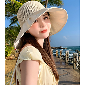 Mũ rộng vành chống nắng chống tia cực tím gắn nơ thời trang mới, nón nữ rộng vành cao cấp