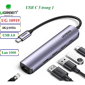 Mua Bộ Hub chuyển đổi kết nối cổng USB type C sang HDMI hãng UGREEN 10919 hỗ trợ USB 3.0  Lan Gigabit và PD 100W - Hàng nhập khẩu chính hãng