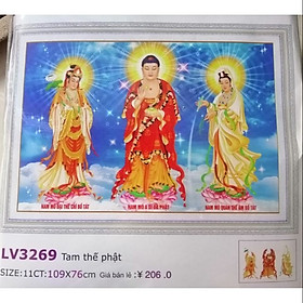Mua Tranh thêu chữ thập PHẬT TAM THÁNH (109*76cm) chưa thêu