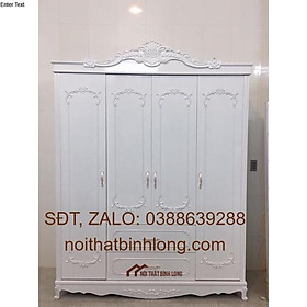 Tủ quần áo trắng hoàng gia 4 cánh
