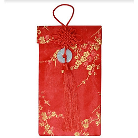 Bao Lì Xì Vải Gấm Cao Cấp Đính Ngọc Bội May Mắn - Họa Tiết Mai Vàng