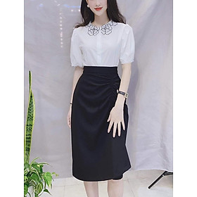 Áo kiểu sơ mi nữ đính hoa cổ cho nàng công sở xinh đẹp