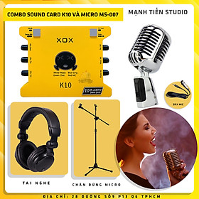 Combo thu âm, livestream Micro Ami MS-007, Sound card XOX K10 Jubilee - Kèm full phụ kiện chân đứng phòng thu, tai nghe, dây micro - Hỗ trợ thu âm, karaoke online chuyên nghiệp - Hàng nhập khẩu
