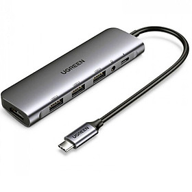 Mua Ugreen UG80132CM136TK 100W PD + AUX 3.5mm support Mic + HDMI 4K 30hz + 3 * USB 3.0 A Bộ chuyển đổi USB type C sang 6 trong 1 màu xám - HÀNG CHÍNH HÃNG