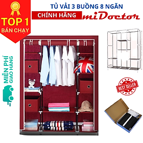 Tủ vải đựng quần áo 3 buồng 8 ngăn, 2 buồng 6 ngăn khung hợp kim nhôm bọc vải cao cấp miDoctor