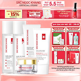 Combo 5 món Nước tẩy trang 145ml + Sữa rửa mặt 100g + Nước hoa hồng 145ml + Kem chống nắng 50g + Kem dưỡng da ban đêm 30g [Sắc Ngọc Khang official]