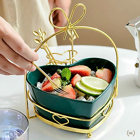 Bát đựng trái cây hình tim đẹp rụng rời - Bát đựng sang trọng salat, trái cây - Bát sứ trái tim kèm giá đỡ, kèm dĩa