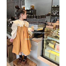 Bộ yếm cho bé gái phối sơ mi dáng babydoll rộng tone màu Hàn Quốc size 12-30kg hàng Quảng Châu