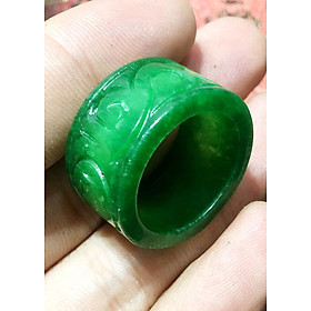 Nhẫn Phong Thủy Cẩm Thạch Xanh Lý Kim Tiền Jewelry Khắc Đồng Tiền Cho Nam