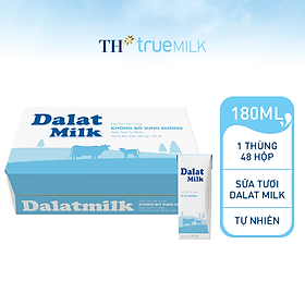 Thùng 48 hộp sữa tươi tiệt trùng vị tự nhiên Dalatmilk 180ml 180ml x 48