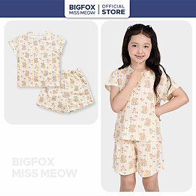 Bộ quần áo bé gái Bigfox Miss Meow mặc nhà mùa hè vải cotton in gấu hoa size đại trẻ em 3-11 tuổi