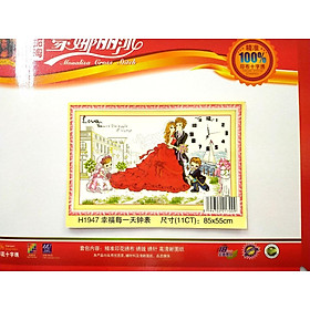 Mua Tranh thêu chữ thập đồng hồ cô dâu chú rể MH1947 - 85 x 55 cm - chưa thêu