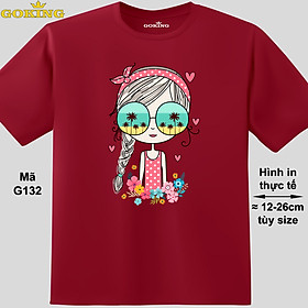 THE GIRL, mã G132. Áo thun nữ hàng hiệu Goking, form unisex. Áo phông in đẹp, quà tặng cao cấp cho mẹ và bé gái - Đô, vải thun lạnh - 0