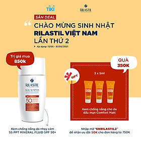 Kem Chống Nắng Nâng Tông Da, Ngăn Ngừa Nám, Sạm Da Rilastil Sun System Ppt Mineral Fluid Spf 50+ Giúp Da Săn Chắc Đàn Hồi 50ml