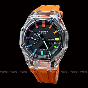 Đồng hồ nam dây nhựa casio g-shock ga-2100ske-7a ap custom skeleton orange x rainbow royal oak