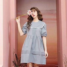 Đầm babydoll cổ bèo viền (kèm hình thật)