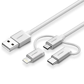 Mua Ugreen UG50203US186TK 1.5M Màu Bạc Cáp sạc đa năng USB sang TypeC + Micro + Lightning - HÀNG CHÍNH HÃNG