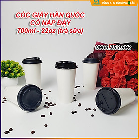 Mua Set 50 cốc giấy CÓ NẮP 700ml trắng trơn siêu đẹp - đựng trà sữa