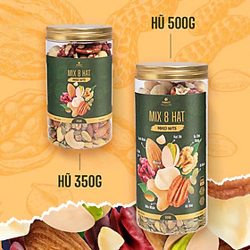 Hạt mix 8 loại hạt dinh dưỡng (Hạt macca, óc chó vàng, óc chó đỏ, hồ đào, hạnh nhân, hạt dẻ cười, hạt điều, bí xanh) - hộp 500gr