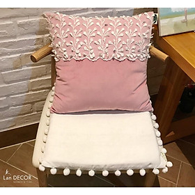 Vỏ gối nhung mix ren hoa dây Landecor sang trọng - VGR538.2-Hồng