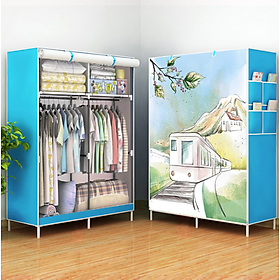 Mua Tủ vải đựng quần áo 2 buồng hoạ tiết 3D sang trọng LOẠI 1 khung INOX chắc chắn đủ thanh Size lớn 170x105x45CM (cao x rộng x sâu) tu dung quan ao