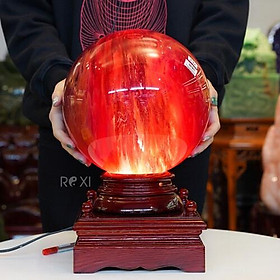 Quả Cầu phong thủy màu đỏ 14 kg - 23,2 cm - + đế đèn xoay
