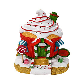 Christmas Glowing House Ice Cream Shaped House Xmas Ornament LED Winter Scene House Statue for Home Living Room Decor