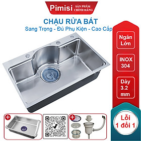 Chậu Rửa Bát INOX 1 Hố Lớn Pimisi Làm Từ Thép Không Gỉ SUS 304 Cao Cấp Kiểu Bán Nguyệt Ngăn To 1 Hố KT 7546 Và 7848, Kèm 1 Khay Bồn Rửa Chén Nhỏ Đơn Gác Bồn Sang Trọng Với Đầy Đủ Phụ Kiện Xi Phông Siêu To, Gắn Được Âm - Dương Bàn Đá Bếp | Hàng Chính Hãng