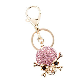 Rhinestone Crystal Fashion Skull Crossbones Keyring Keychain Charm Bag Pendant Pink