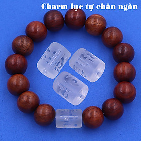 Vòng chuỗi đeo tay gỗ (đỏ) charm lục tự Đại minh chân ngôn, 10 ly, Om Mani Padme Hūm, Chân ngôn Lục tự