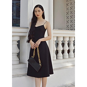 QUẢNG CHÂU Đầm đỏ/đen hai dây dáng xòe xinh xắn CAO CẤP