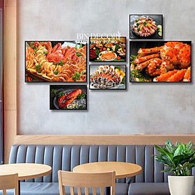 (ẢNH CHỤP)Tranh treo tường hải sản tươi ngon trang trí decor quán nhà hàng kèm đinh treo