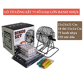  Bộ Đồ Chơi Lô Tô Bingo 75 Số Lồng Sắt Xịn - Lồng Quay Loto Xổ Số