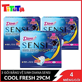 Combo 3 Băng vệ sinh Diana Sensi Cool Fresh Night 29cm 4 miếng gói X3