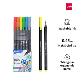 Bộ 6 bút màu liner đi nét - viết caligraphy thư pháp brush letter - Bút lông kim có thể rửa được - Ngòi bọc kim loại 0.45mm Deli - EQ900 - 6