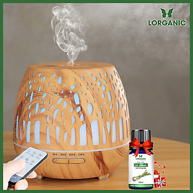 Combo máy khuếch tán/ máy xông tinh dầu Lorganic Lồng Đèn Cây FX2074 (có remote) + tinh dầu sả chanh Lorganic 10ml/ Phun sương sóng siêu âm/ Thích hợp xông phòng 15-40m2.