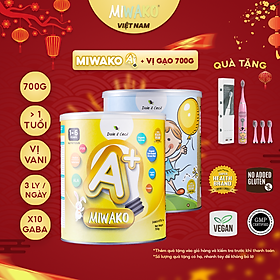 Combo 2 Hộp Sữa Hạt Miwako A+ Vị Vani & Vị Gạo Hộp 700g Nhập Khẩu Malaysia, Sữa Hữu Cơ Cho Bé Từ 1 Tuổi Dị Ứng Đạm Bò Chậm Nói Giúp Phát Triển Trí Não Chiều Cao Tặng Quạt Tích Điện Mini