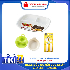 Combo đồ dùng ăn dặm cho bé (khay 3 ngăn + 2 bát + 1 bộ thìa nĩa)