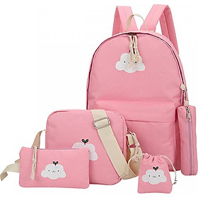 Set 5 món Ba Lô Nữ Thời Trang balo laptop Smile Cloudy (hồng phấn)