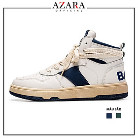 Giày Thể Thao Nam AZARA - Sneaker Màu Xanh Lá - Xanh Lam Cổ Cao, Họa Tiết Đẹp, Mũi Giày Tròn - G5518