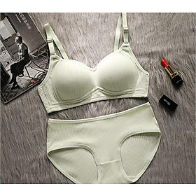 Bộ Đồ Lót Cotton Nữ Gồm Áo Lót Không Gọng Và Quần Lót Kiểu Dáng Thể Thao Co Dãn
