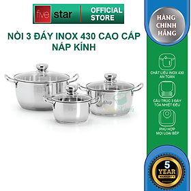 Mua Bộ nồi inox đáy từ Fivestar 3 món nắp kính 3 đáy sandwich dùng được mọi bếp   tặng 1 vá canh