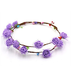 2 Pieces DIY Bohemia Flower Crown Headband - Exquisite Foam Flower Material Headband Flower Halo Wreath (Pink+Purple)